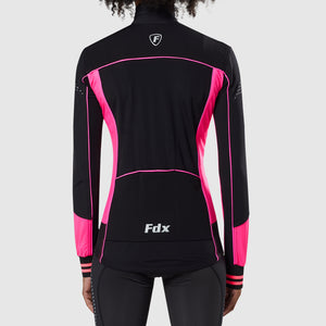 Women’s Black & pink cycling jersey full sleeves Windproof Thermal fleece Roubaix Winter Cycle Tops, lightweight long sleeves Warm lined shirt Reflective Details for biking