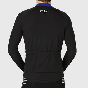 Fdx Mens Warm Blue Long Sleeve Cycling Jersey for Winter Roubaix Thermal Fleece Road Bike Wear Top Full Zipper, Pockets & Hi-viz Reflectors - Viper