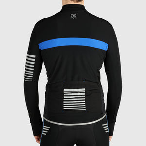 Fdx Mens Thermal Long Sleeve Cycling Jersey Blue for Winter Roubaix Warm Fleece Road Bike Wear Top Full Zipper, Pockets & Hi-viz Reflectors - All Day
