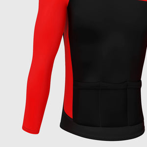 Fdx Mens Storage Pockets Long Sleeve Cycling Jersey Red & Black for Winter Roubaix Thermal Fleece Road Bike Wear Top Full Zipper, Pockets & Hi-viz Reflectors - Comet