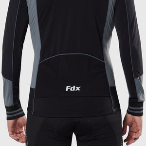 Fdx Mens High Collor Black & Grey Long Sleeve Cycling Jersey for Winter Roubaix Thermal Fleece Road Bike Wear Top Full Zipper, Pockets & Hi-viz Reflectors - Thermodream