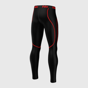 Fdx Black & Red Men's Best Compression Tights Leggings Gym Workout Running Athletic Yoga Elastic Waistband Stretchable Breathable Training Jogging Pants - UK