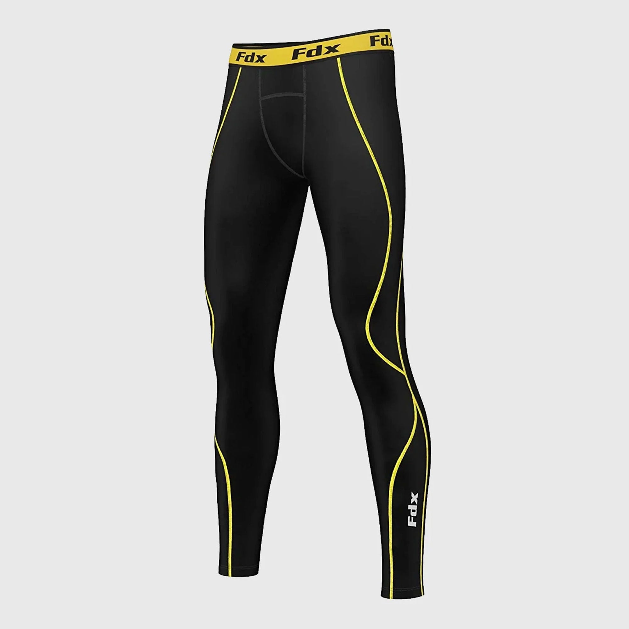 Fdx Black & Yellow Compression Tights Leggings Gym Workout Running Athletic Yoga Elastic Waistband Strechable Breathable Training Jogging Pants - Blitz