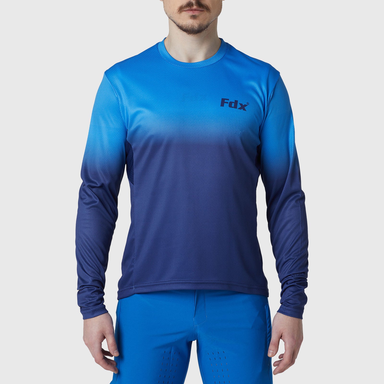 Fdx Men's Blue MTB Jersey Lightweight, Breathable Fabric Summer Mountain Bike Jersey Cycling Gear Uk