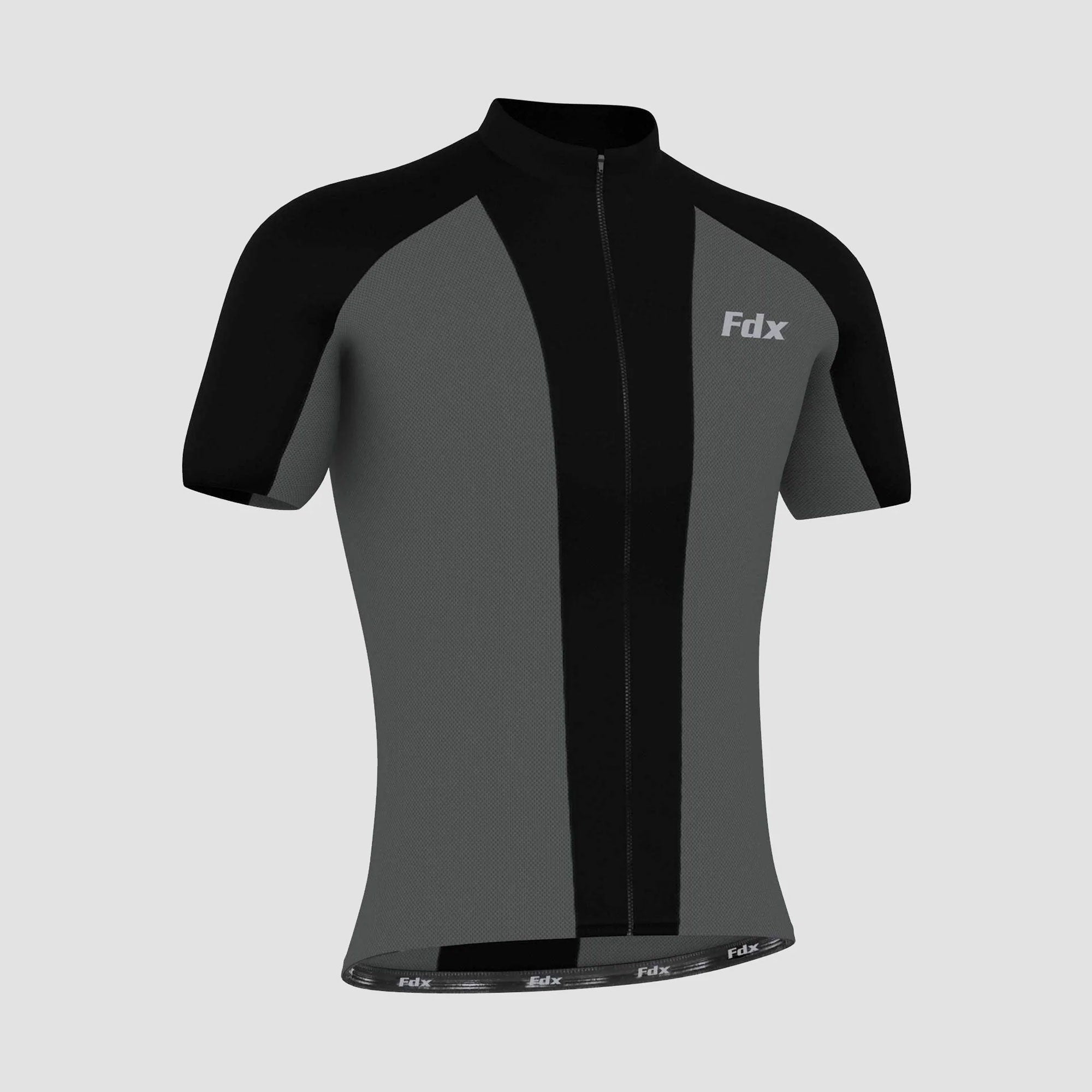 Fdx Mens Black & Grey Short Sleeve Cycling Jersey for Summer Best Road Bike Wear Top Light Weight, Full Zipper, Pockets & Hi-viz Reflectors - Brisk