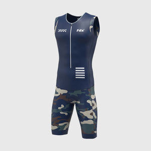 Fdx Mens Navy Blue Sleeveless Gel Padded Triathlon / Skin Suit for Summer Cycling Wear, Running & Swimming Half Zip - Camouflage