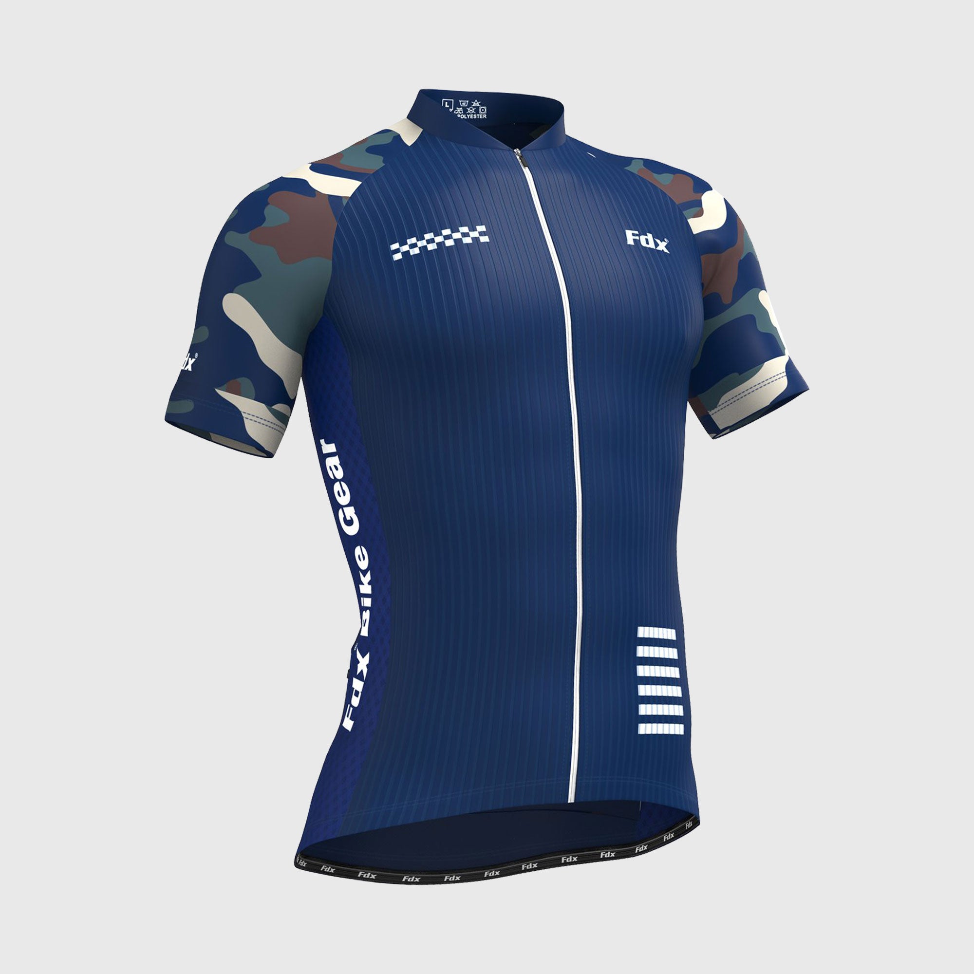 Fdx Mens Navy Blue Short Sleeve Cycling Jersey for Summer Best Road Bike Wear Top Light Weight, Full Zipper, Pockets & Hi-viz Reflectors - Camouflage