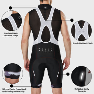 FDX Men’s Cycling Bib Shorts Gray & Black 3D Gel Padded comfortable biking bibs - Breathable Quick Dry bibs, ultra-light stretchable Reflective Strips shorts with pockets