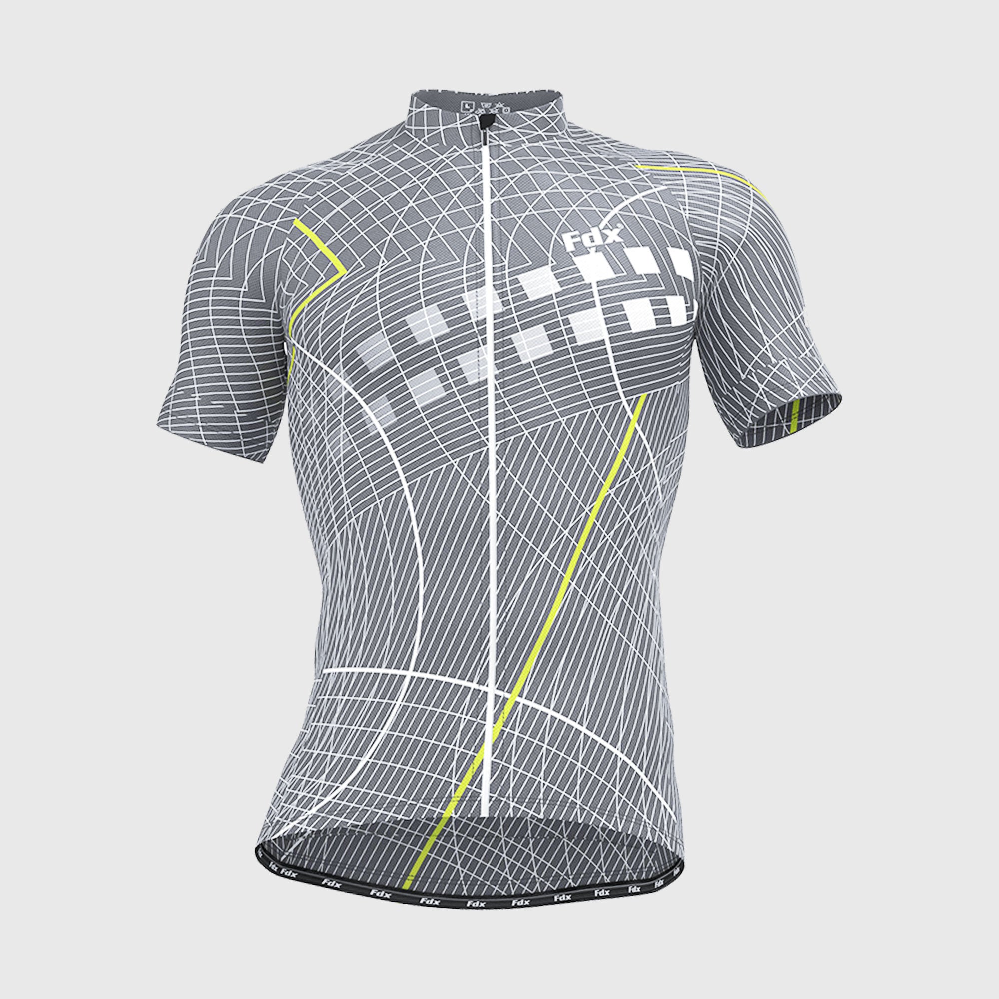 Fdx Mens Grey Short Sleeve Cycling Jersey for Summer Best Road Bike Wear Top Light Weight, Full Zipper, Pockets & Hi-viz Reflectors - Classic II