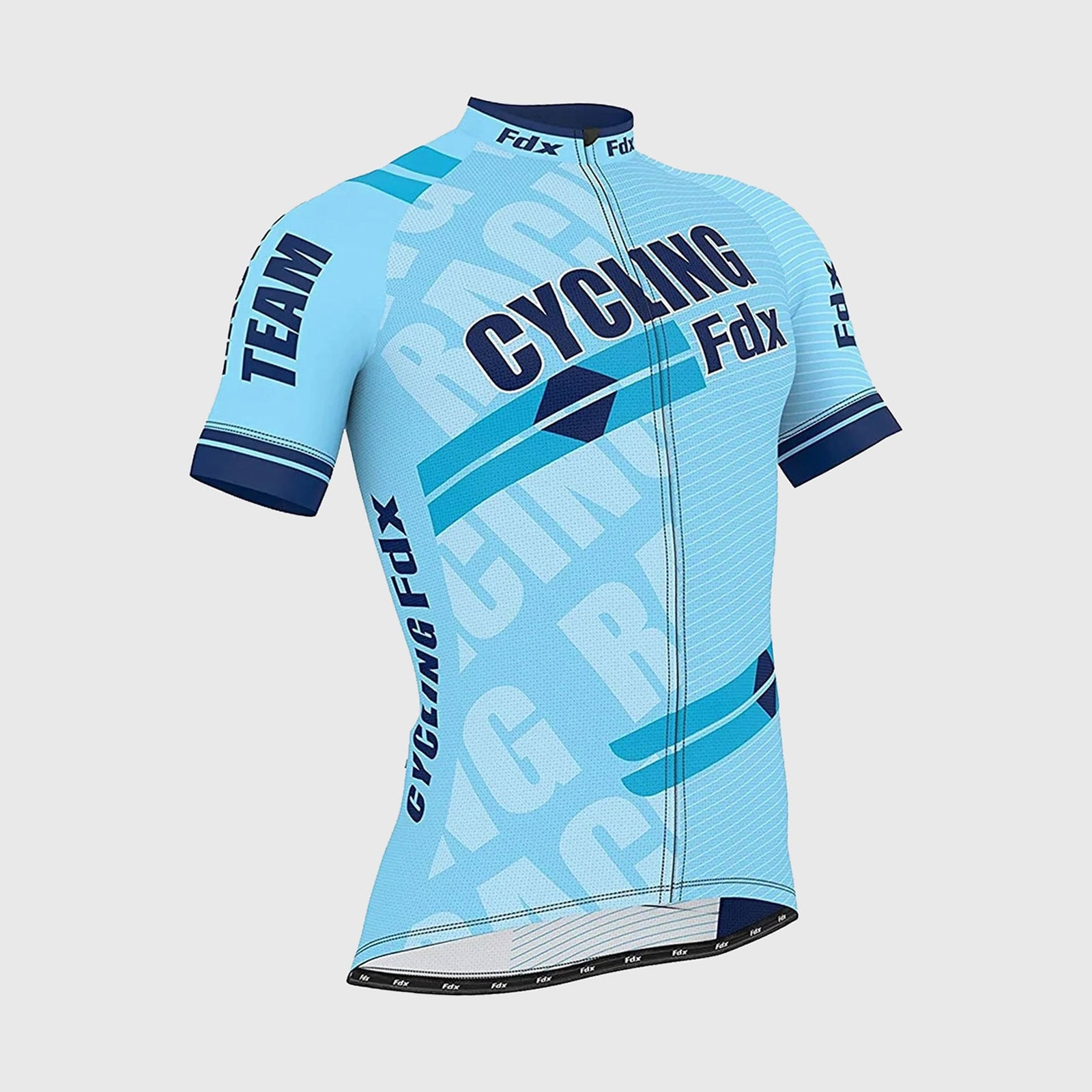 Fdx Mens Sky Blue Short Sleeve Cycling Jersey for Summer Best Road Bike Wear Top Light Weight, Full Zipper, Pockets & Hi-viz Reflectors - Core