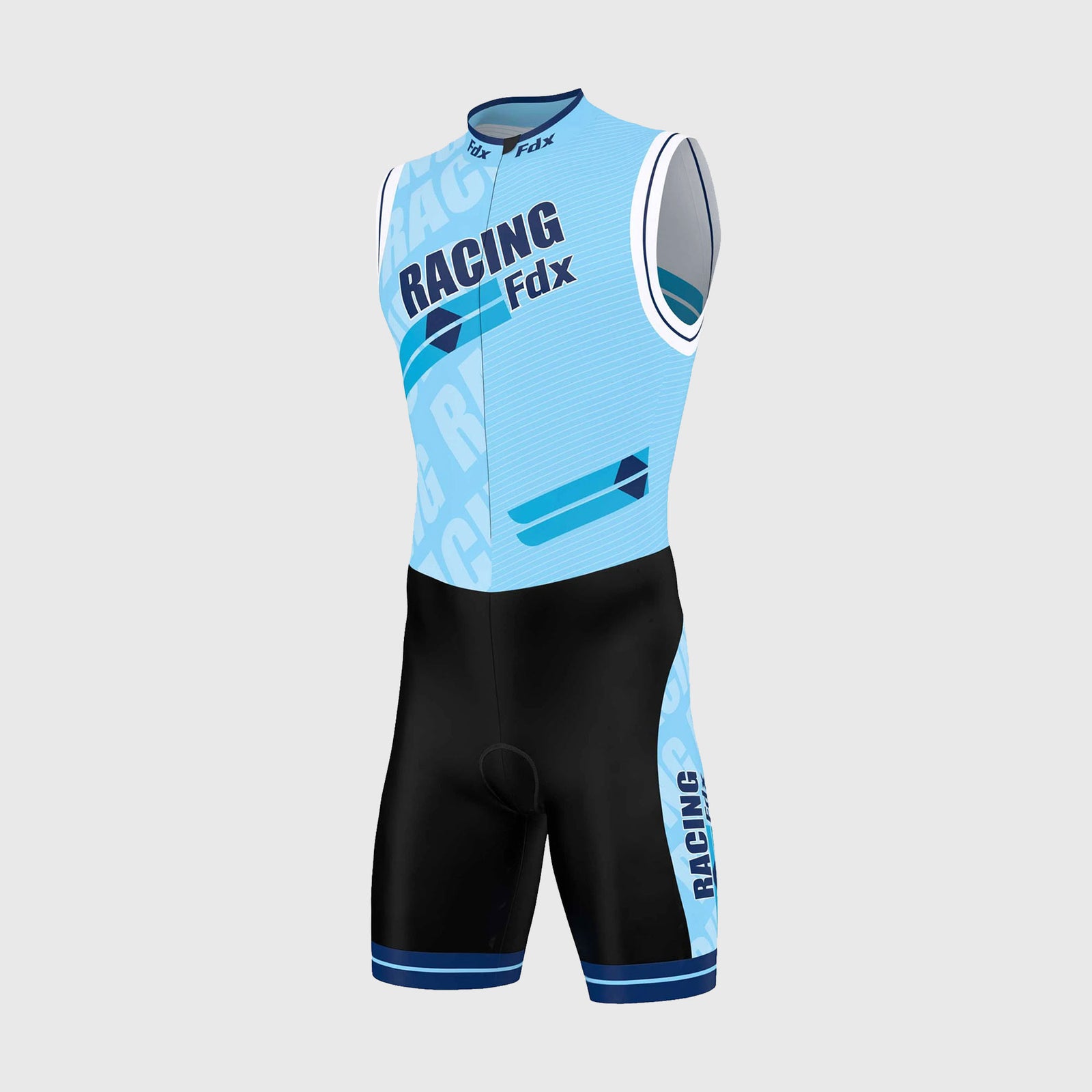 Fdx Mens Black & Blue Sleeveless Gel Padded Triathlon / Skin Suit for Summer Cycling Wear, Runnung & Swimming Half Zip - Core