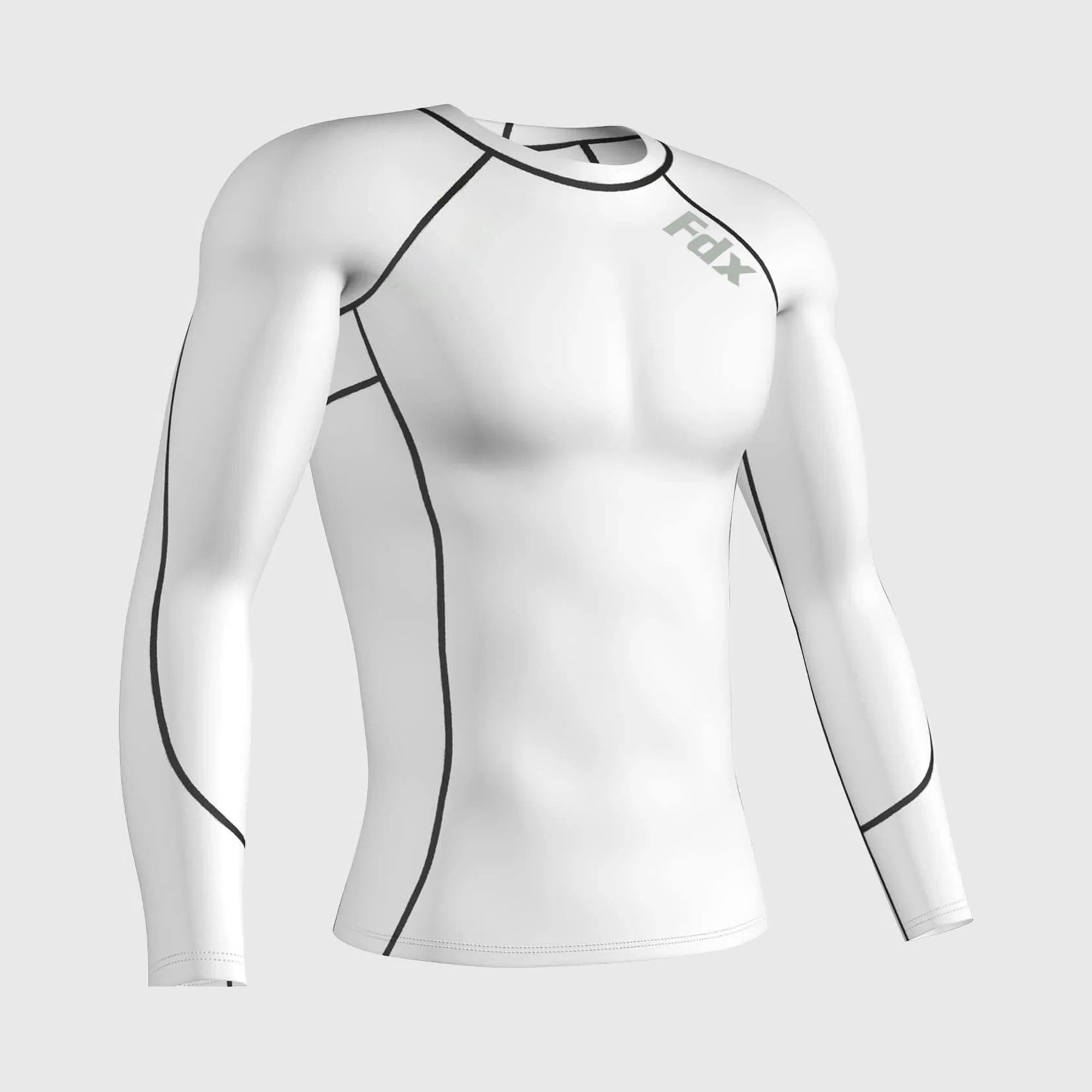 Fdx Mens White Long Sleeve Compression Top Running Gym Workout Wear Rash Guard Stretchable Breathable - Cosmic