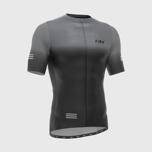 Fdx Mens Grey & Black Short Sleeve Cycling Jersey for Summer Best Road Bike Wear Top Light Weight, Full Zipper, Pockets & Hi-viz Reflectors - Duo