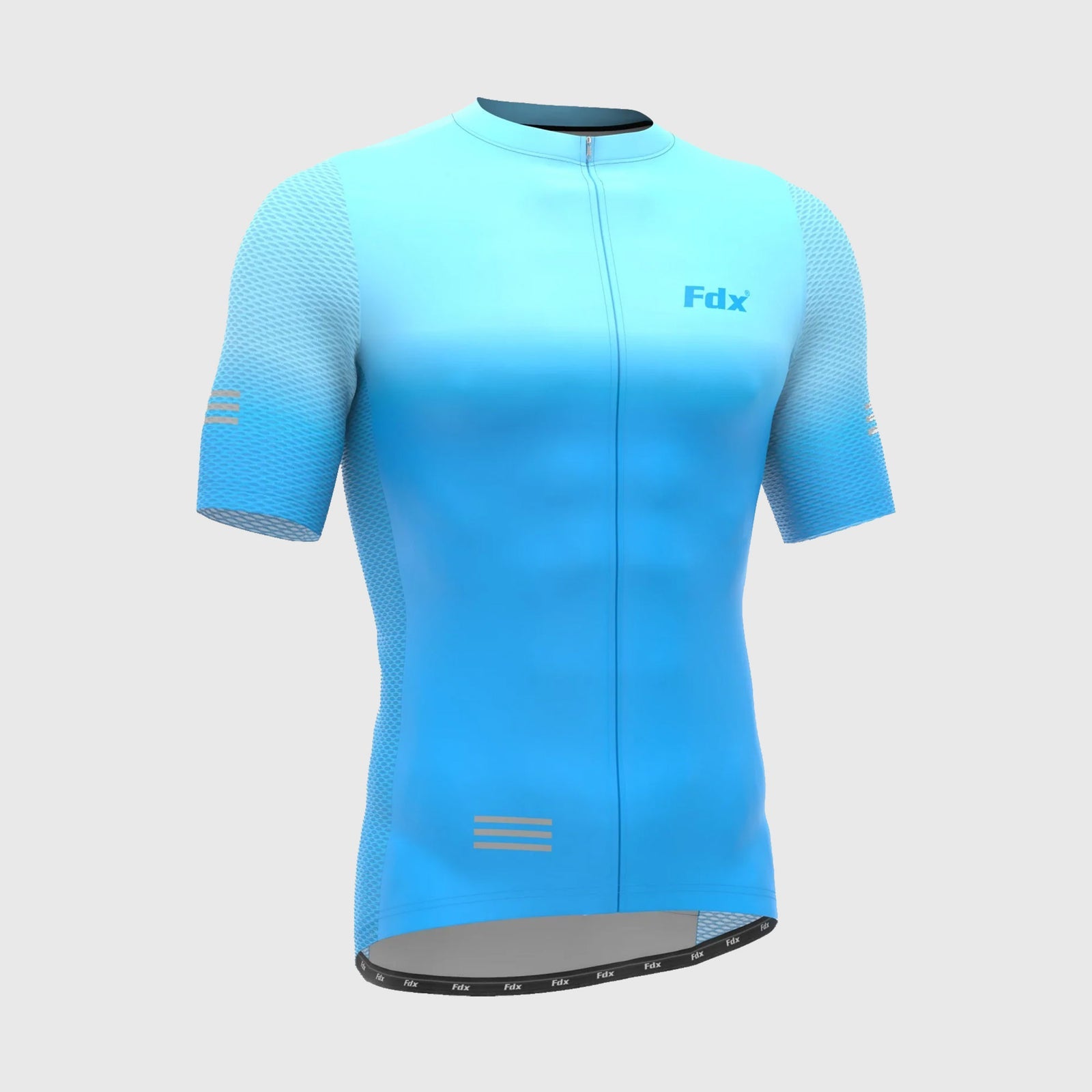 Fdx Mens Blue Short Sleeve Cycling Jersey for Summer Best Road Bike Wear Top Light Weight, Full Zipper, Pockets & Hi-viz Reflectors - Duo