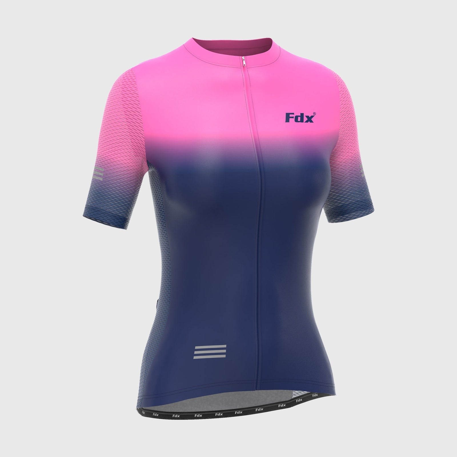 Fdx Womens Pink & Blue Short Sleeve Cycling Jersey for Summer Best Road Bike Wear Top Light Weight, Full Zipper, Pockets & Hi-viz Reflectors - Duo