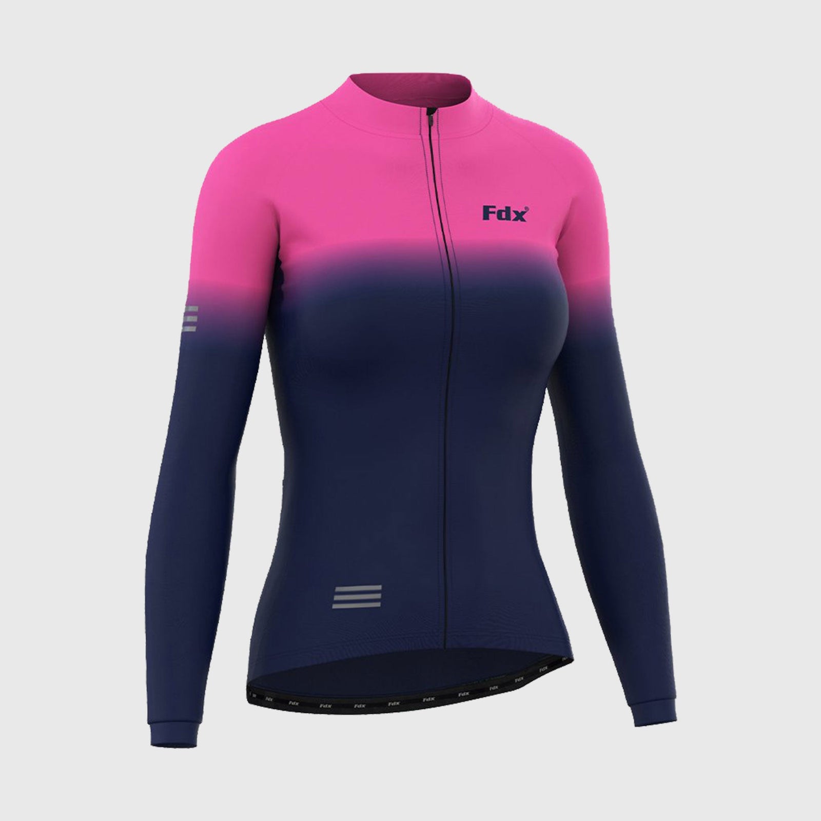 Fdx Best Women's Blue & Pink Long Sleeve Cycling Jersey for Winter Roubaix Thermal Fleece Shirt Road Bike Wear Top Full Zipper, Lightweight  Pockets & Hi viz Reflectors - Duo