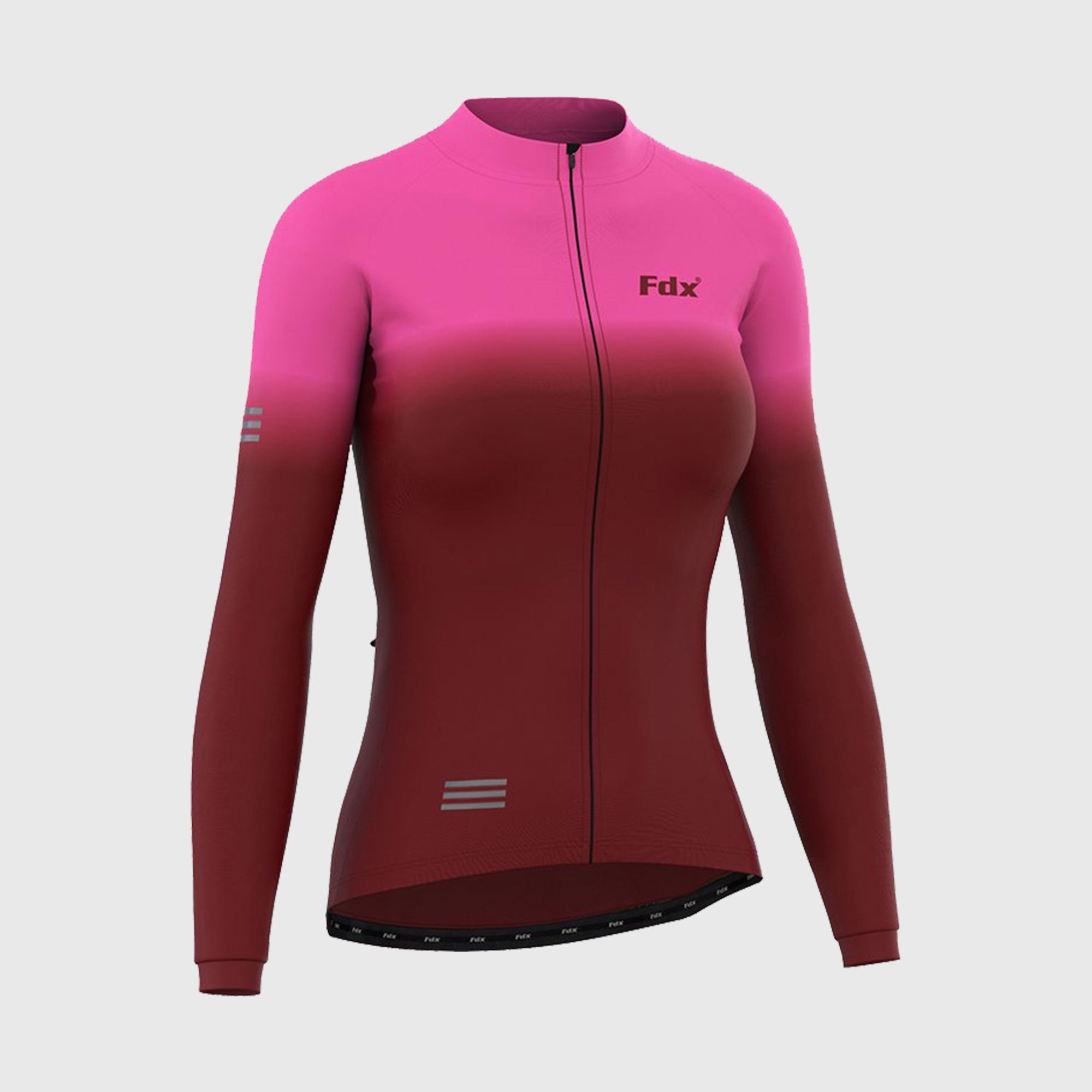 Fdx Best Women's Maroon & Pink Long Sleeve Cycling Jersey for Winter Roubaix Thermal Fleece Shirt Road Bike Wear Top Full Zipper, Lightweight  Pockets & Hi viz Reflectors - Duo