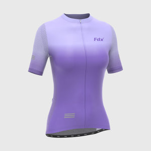 Fdx Womens Purple Short Sleeve Cycling Jersey for Summer Best Road Bike Wear Top Light Weight, Full Zipper, Pockets & Hi-viz Reflectors - Duo