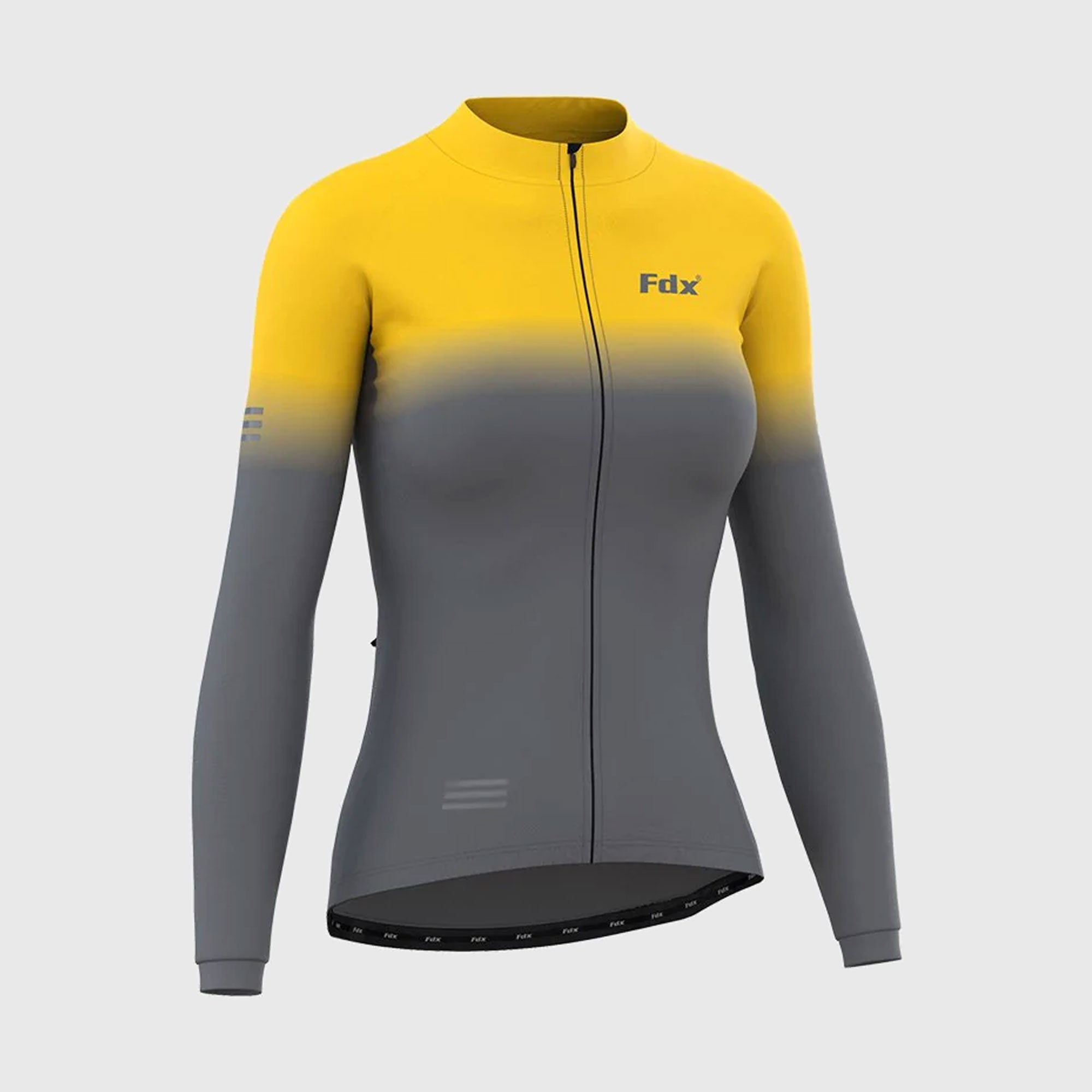 Fdx Best Women's Yellow & Grey Long Sleeve Cycling Jersey for Winter Roubaix Thermal Fleece Shirt Road Bike Wear Top Full Zipper, Lightweight  Pockets & Hi viz Reflectors - Duo