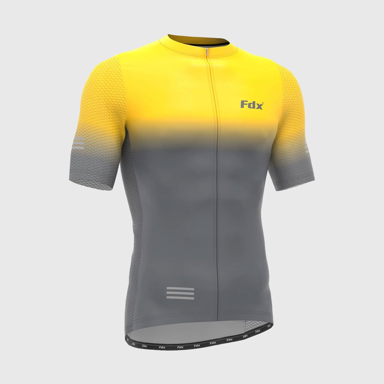 Fdx Mens Grey & Yellow Short Sleeve Cycling Jersey for Summer Best Road Bike Wear Top Light Weight, Full Zipper, Pockets & Hi-viz Reflectors - Duo