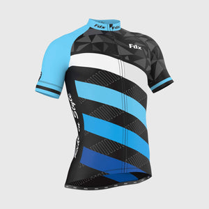 Fdx Mens Blue & Black Short Sleeve Cycling Jersey for Summer Best Road Bike Wear Top Light Weight, Full Zipper, Pockets & Hi-viz Reflectors - Equin