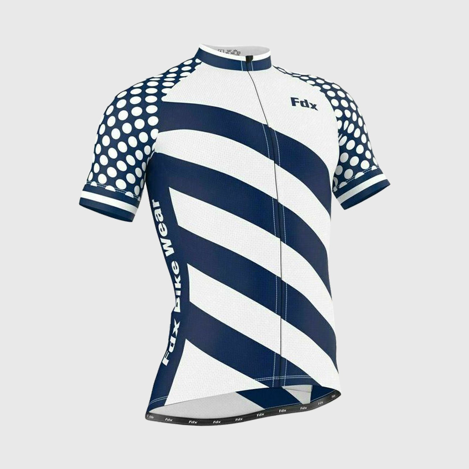 Fdx Mens Blue & White Short Sleeve Cycling Jersey for Summer Best Road Bike Wear Top Light Weight, Full Zipper, Pockets & Hi-viz Reflectors - Equin