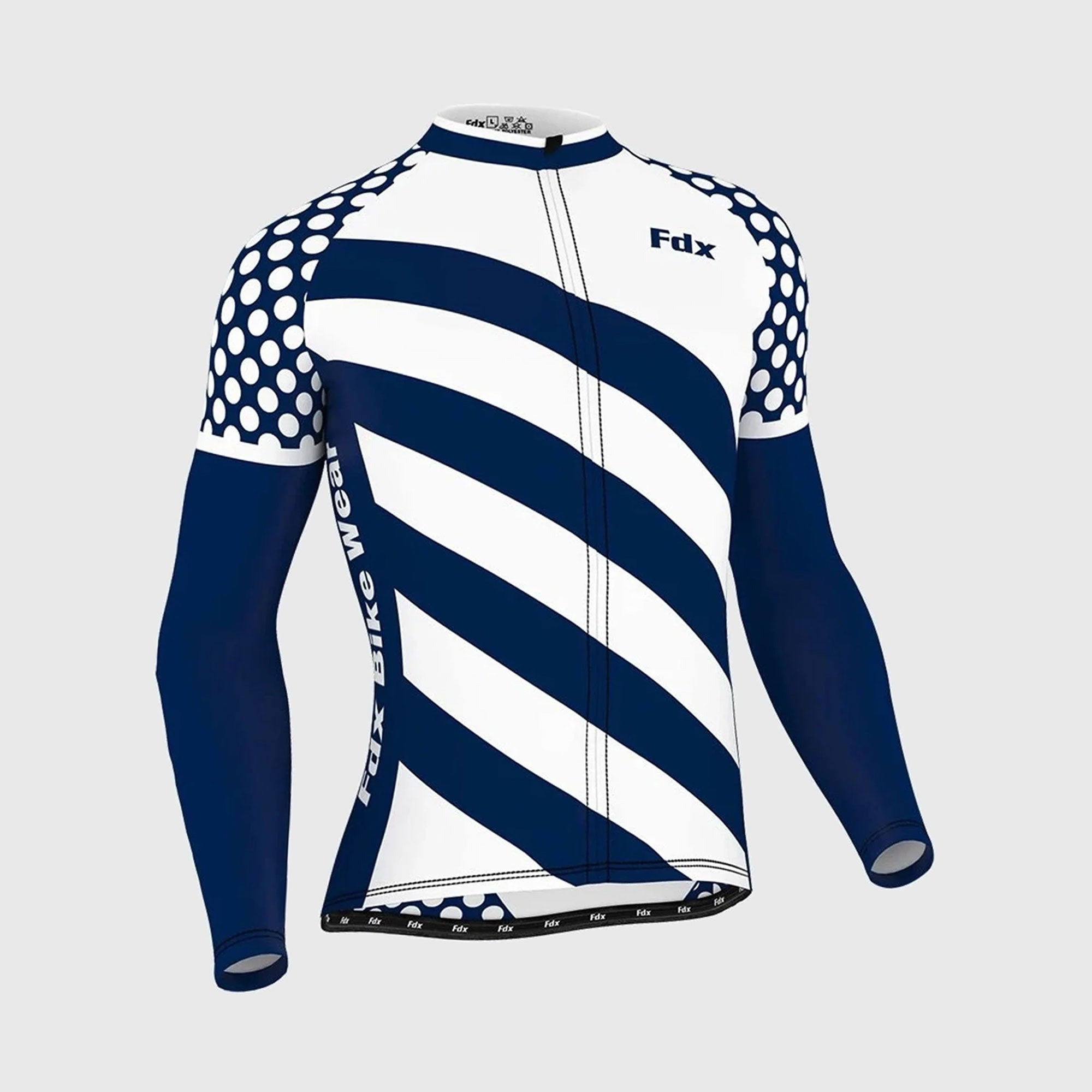Fdx Mens White & Blue Long Sleeve Cycling Jersey for Winter Roubaix Thermal Fleece Road Bike Wear Top Full Zipper, Pockets & Hi-viz Reflectors - Equin