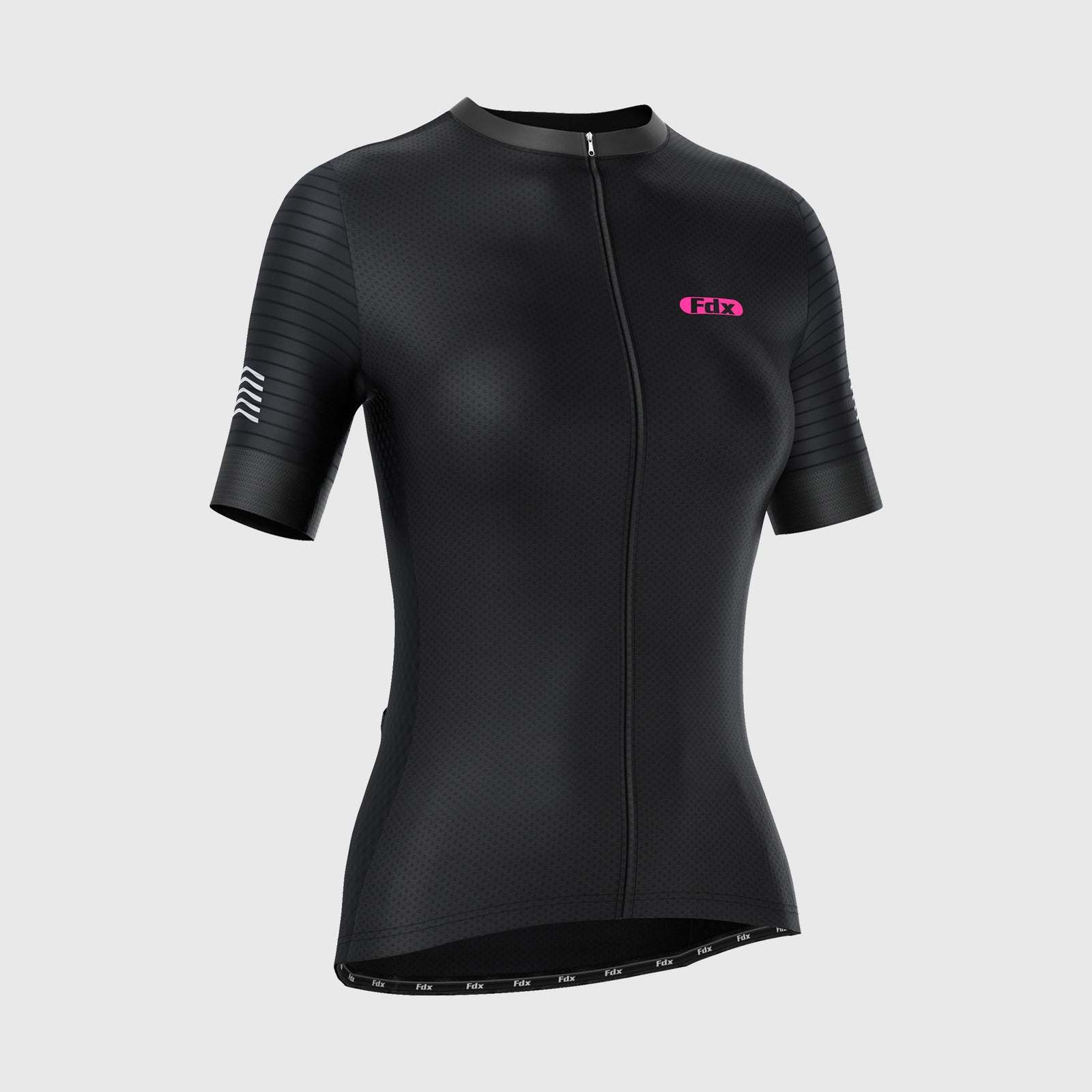 Fdx Womens Black Short Sleeve Cycling Jersey for Summer Best Road Bike Wear Top Light Weight, Full Zipper, Pockets & Hi-viz Reflectors - Essential