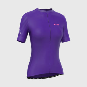 Fdx Womens Purple Short Sleeve Cycling Jersey for Summer Best Road Bike Wear Top Light Weight, Full Zipper, Pockets & Hi-viz Reflectors - Essential