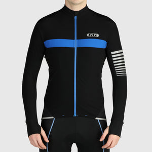 Fdx Mens Blue Full Sleeve Cycling Jersey for Winter Roubaix Thermal Fleece Road Bike Wear Top Full Zipper, Pockets & Hi-viz Reflectors - All Day