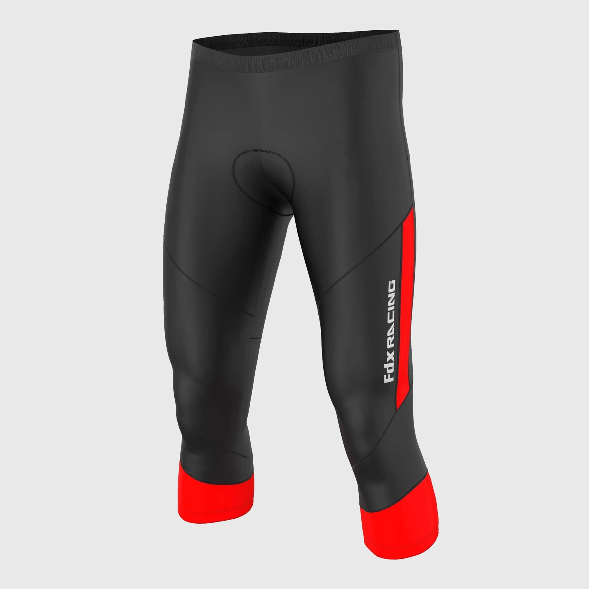 Fdx Mens Black & Red Gel Padded 3/4 Cycling Shorts for Summer Best Outdoor Knickers Road Bike Short Length Pants - Gallop