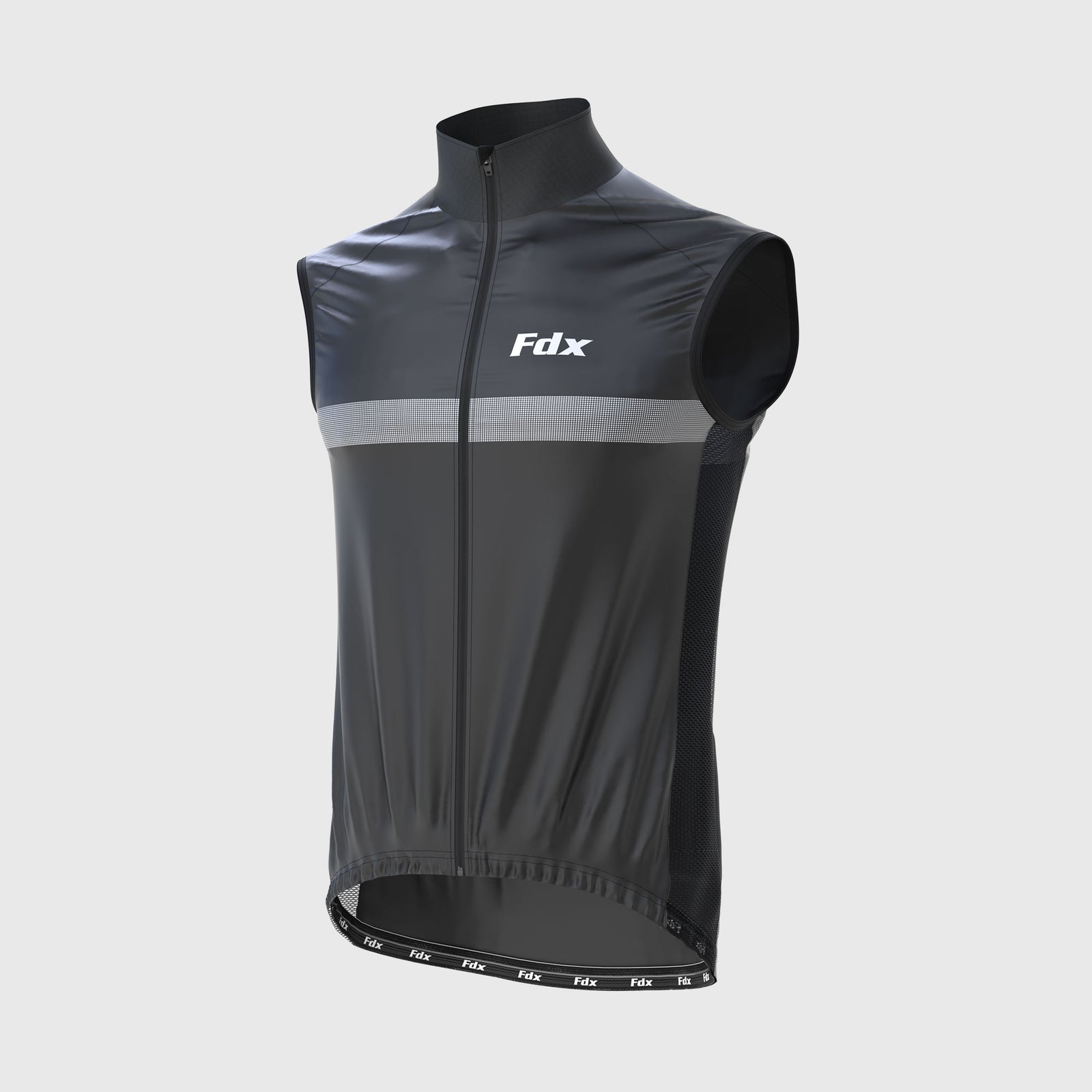 Fdx Men's Black Cycling Gilet Sleeveless Vest for Winter Clothing 360° Reflective, Lightweight, Windproof, Waterproof & Pockets