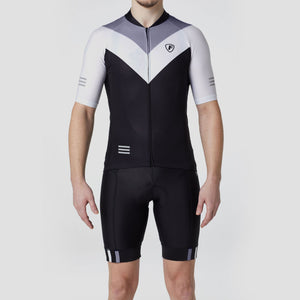 Fdx Mens Short Sleeve Cycling Jersey & Gel Padded Bib Shorts Grey & Black Best Summer Road Bike Wear Light Weight, Hi-viz Reflectors & Pockets - Velos