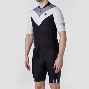 Fdx Mens Grey & Black Half Sleeve Cycling Jersey & Gel Padded Bib Shorts Best Summer Road Bike Wear Light Weight, Hi-viz Reflectors & Pockets - Velos