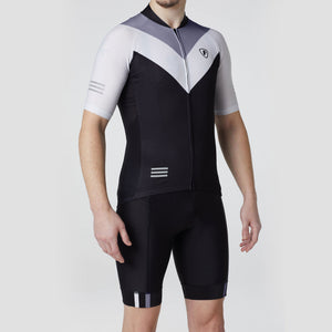 Fdx Mens Grey & Black Short Sleeve Cycling Jersey & Gel Padded Bib Shorts Best Summer Road Bike Wear Light Weight, Hi-viz Reflectors & Pockets - Velos