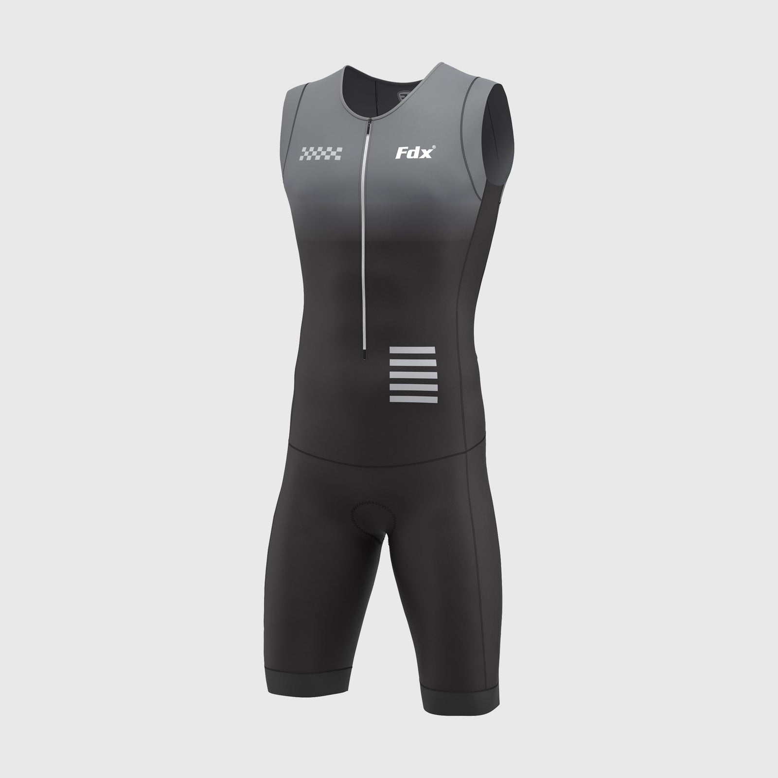FDX Men’s Black & Gray Triathlon Suit, 3D Padded Breathable Compression Cycling Tri suit with Sleeveless One Piece Skinsuit for Racing, Training, Running