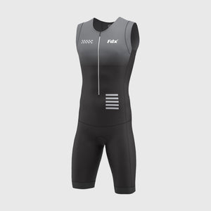 FDX Men’s Black & Gray Triathlon Suit, 3D Padded Breathable Compression Cycling Tri suit with Sleeveless One Piece Skinsuit for Racing, Training, Running