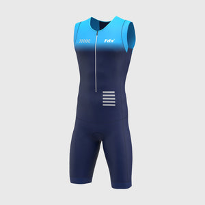 FDX Men’s Blue & Navy Blue Triathlon Suit, 3D Padded Breathable Compression Cycling Tri suit with Sleeveless One Piece Skinsuit for Racing, Training, Running
