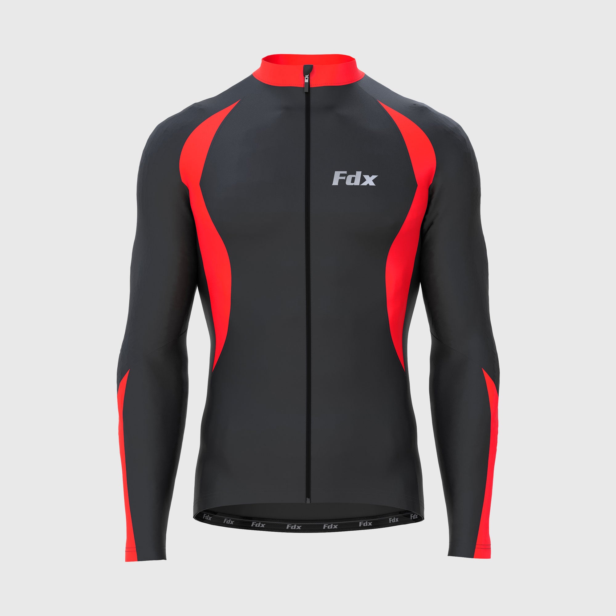 Fdx Mens Black & Red Long Sleeve Cycling Jersey for Winter Roubaix Thermal Fleece Road Bike Wear Top Full Zipper, Pockets & Hi-viz Reflectors - Viper