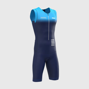 FDX Men’s Triathlon Suit, Blue & Navy Blue 3D Padded Breathable Compression Cycling Tri suit with Short Sleeve One Piece Skinsuit for Racing, Training, Running