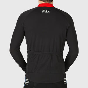 Fdx Mens Storage Pockets Red & Black Long Sleeve Cycling Jersey for Winter Roubaix Thermal Fleece Road Bike Wear Top Full Zipper, Pockets & Hi-viz Reflectors - Viper