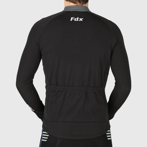 Fdx Mens Storage Pockets Grey & Black Long Sleeve Cycling Jersey for Winter Roubaix Thermal Fleece Road Bike Wear Top Full Zipper, Pockets & Hi-viz Reflectors - Viper