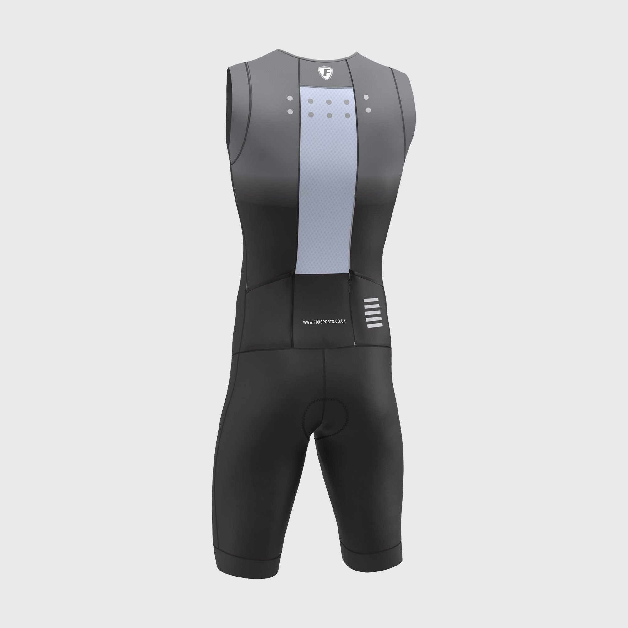 FDX Men’s Black & Gray Triathlon Suit, 3D Padded Breathable Compression Cycling Tri suit with Sleeveless One Piece Skinsuit for Racing, Training, Running
