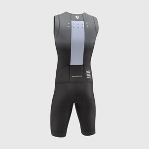 FDX Men’s Gray Triathlon Suit, 3D Padded Breathable Compression Cycling Tri suit with Short Sleeve Reflective details One Piece Skinsuit for Racing, Training, Running UK