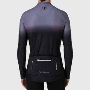 Fdx Mens Black Pockets Long Sleeve Cycling Jersey for Winter Roubaix Thermal Fleece Road Bike Wear Top Full Zipper, Hi-viz Reflectors - Duo