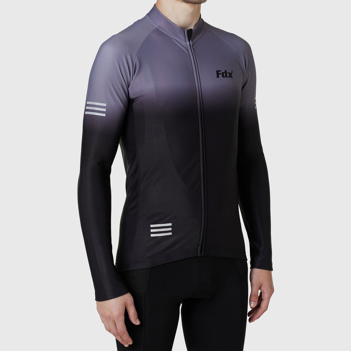 Fdx Mens Warm Long Sleeve Cycling Jersey Grey for Winter Roubaix Thermal Fleece Road Bike Wear Top Full Zipper, Pockets & Hi-viz Reflectors - Duo