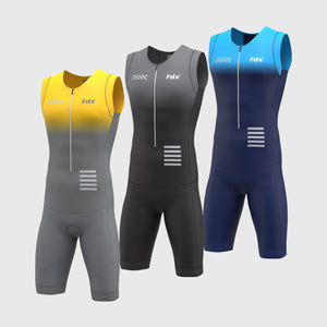 FDX Men’s Yellow, Gray & Blue Triathlon Suit, 3D Padded Breathable Compression Cycling Tri suit with Short Sleeve One Piece Skinsuit for Racing, Training, Running Uk