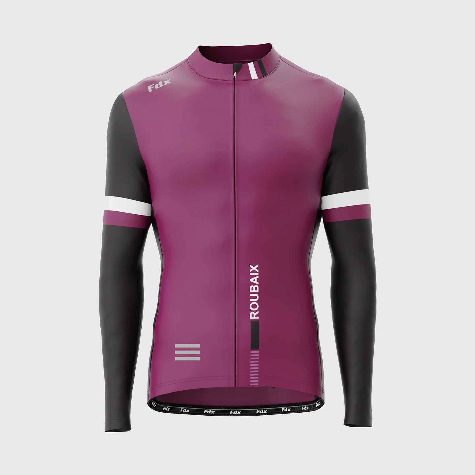 Fdx Mens Purple Long Sleeve Cycling Jersey for Winter Roubaix Thermal Fleece Road Bike Wear Top Full Zipper, Pockets & Hi-viz Reflectors - Limited Edition