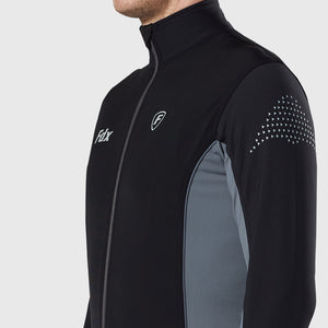 Fdx Mens Black & Grey Road Cycling Long Sleeve Jersey for Winter Roubaix Thermal Fleece Road Bike Wear Top Full Zipper, Pockets & Hi-viz Reflectors - Thermodream
