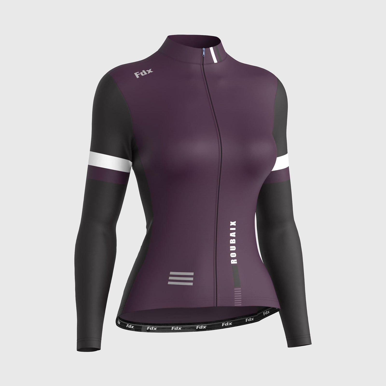 Fdx Best Women's Black & Purple Long Sleeve Cycling Jersey for Winter Roubaix Thermal Fleece Shirt Road Bike Wear Top Full Zipper,Lightweight  Pockets & Hi viz Reflectors - Limited Edition